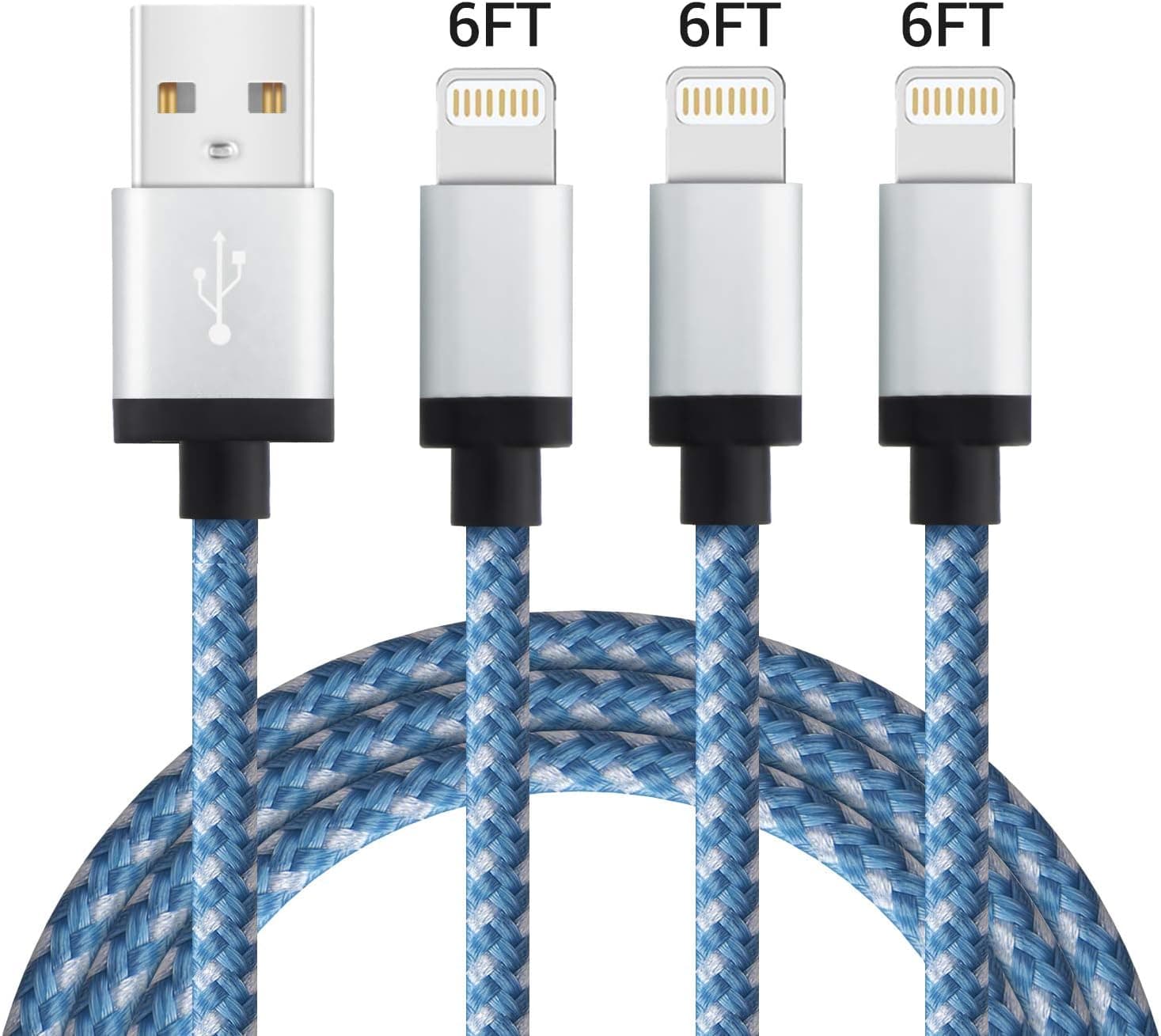 MFi Certified Lightning Cable - Marchower 3Pack 6FT Braided USB Charging Cable Compatible with iPhone Xs Max XS XR X 8 7 6S 6 Plus SE 5S 5C 5 iPad iPod and More - Blue