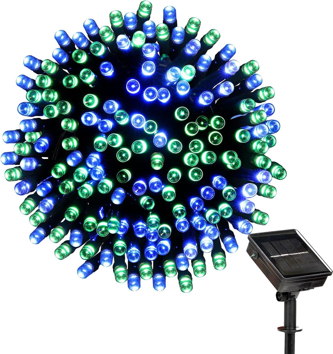 LOENDE Solar String Lights Outdoor 72ft 200LED Blue Green 8 Modes Decorative Lights Christmas Lights for Christmas Tree Patio Lawn Garden Party Wedding Decorations, 100% Waterproof, 2-Year Warranty