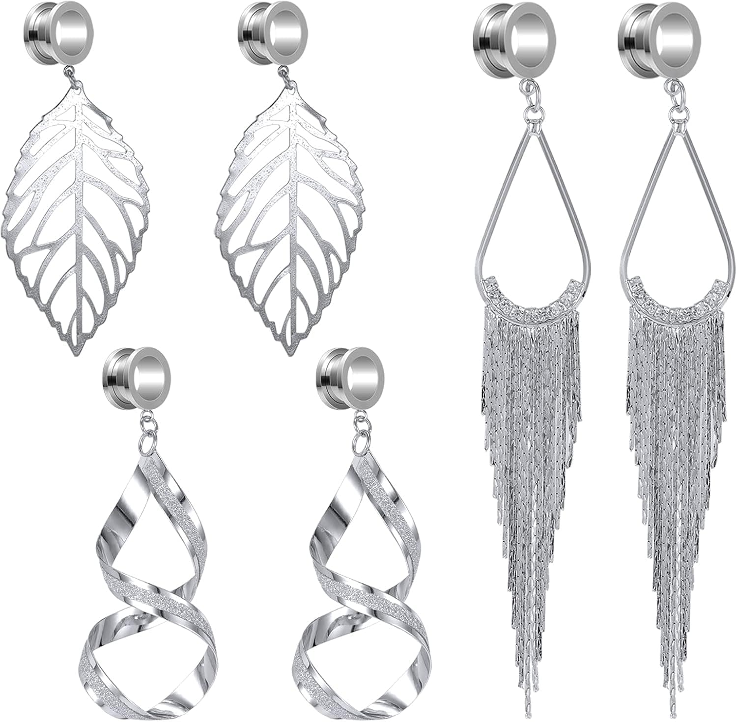 BodyAce 6pcs 5-10mm Surgical Steel Dangle Gauges, Vintage Bohemian Plug Ear Gauges Stretching, Dream Catcher Tassels Dangle Ear Tunnels for Women