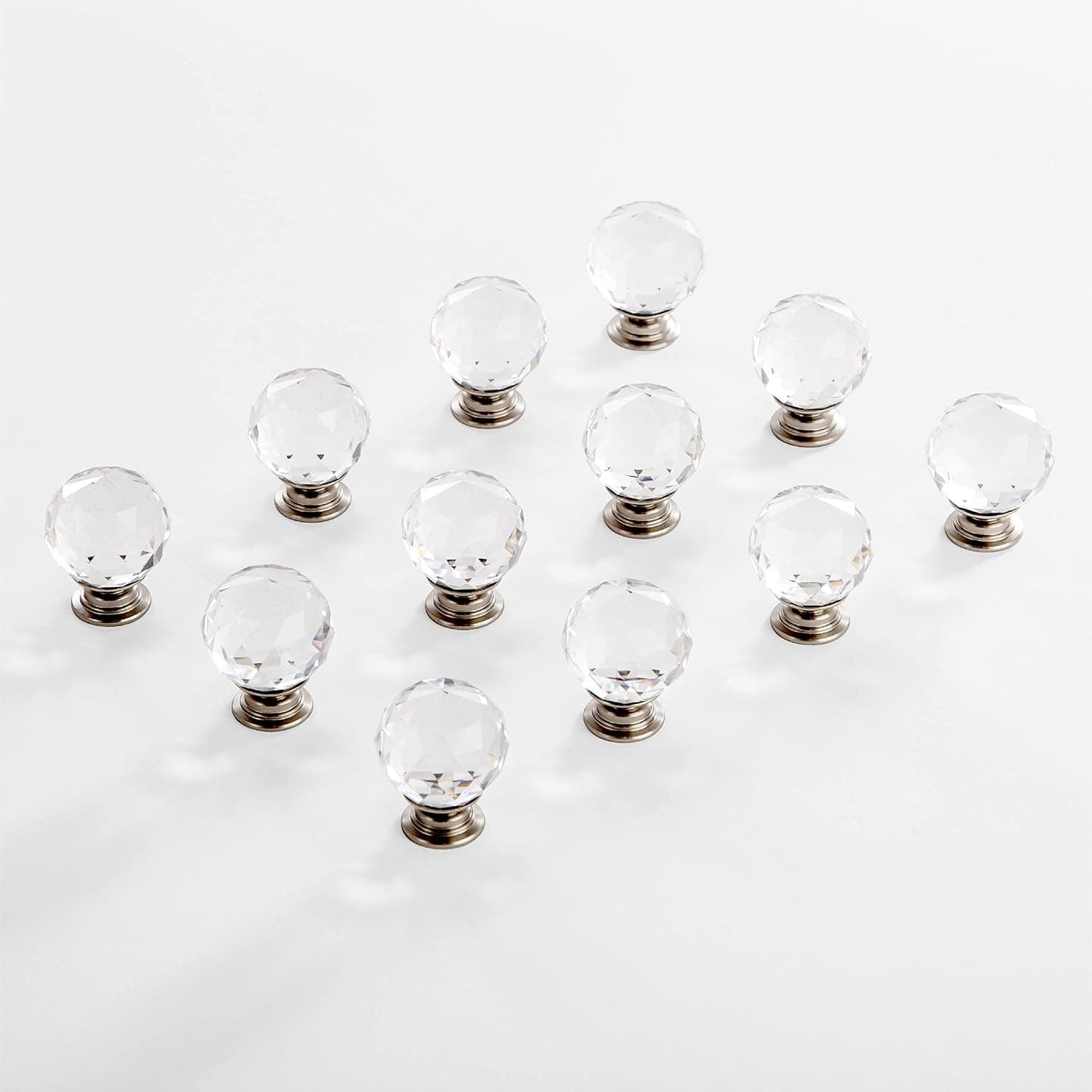 BINO 12-Pack Crystal Cabinet Knobs Drawer Pull Handles - 1.25" Diameter (32mm), Satin Nickel - Dresser Knobs for Dresser Drawers Crystal Knobs and Pulls Handles