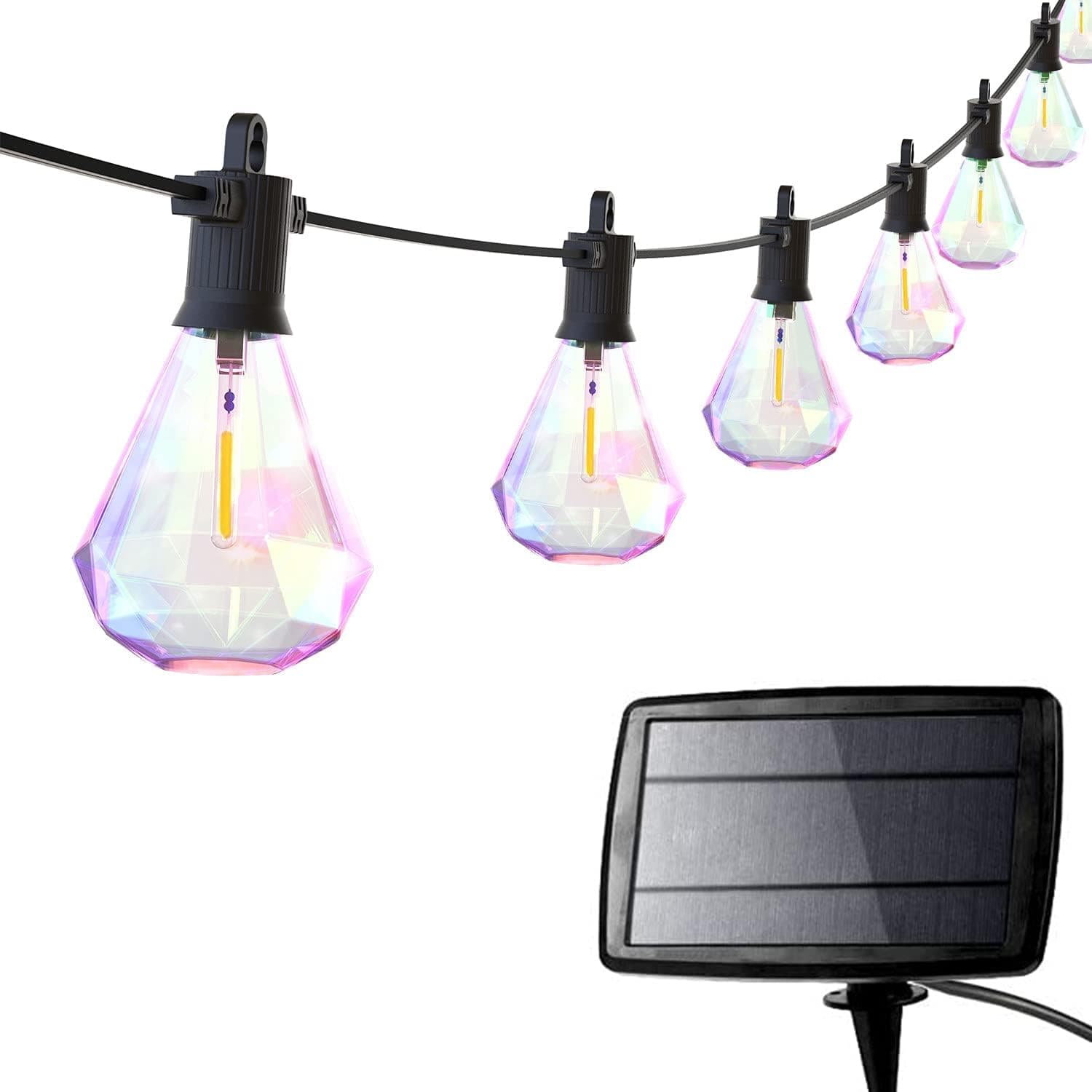 ZOTOYI 50FT Solar String Lights Outdoor Waterproof, Solar Powered Patio Lights with 24+2 Diamond Shaped Bulbs, Shatterproof LED String Lights for Home Yard Pergola Wedding Garden Party, 2200K