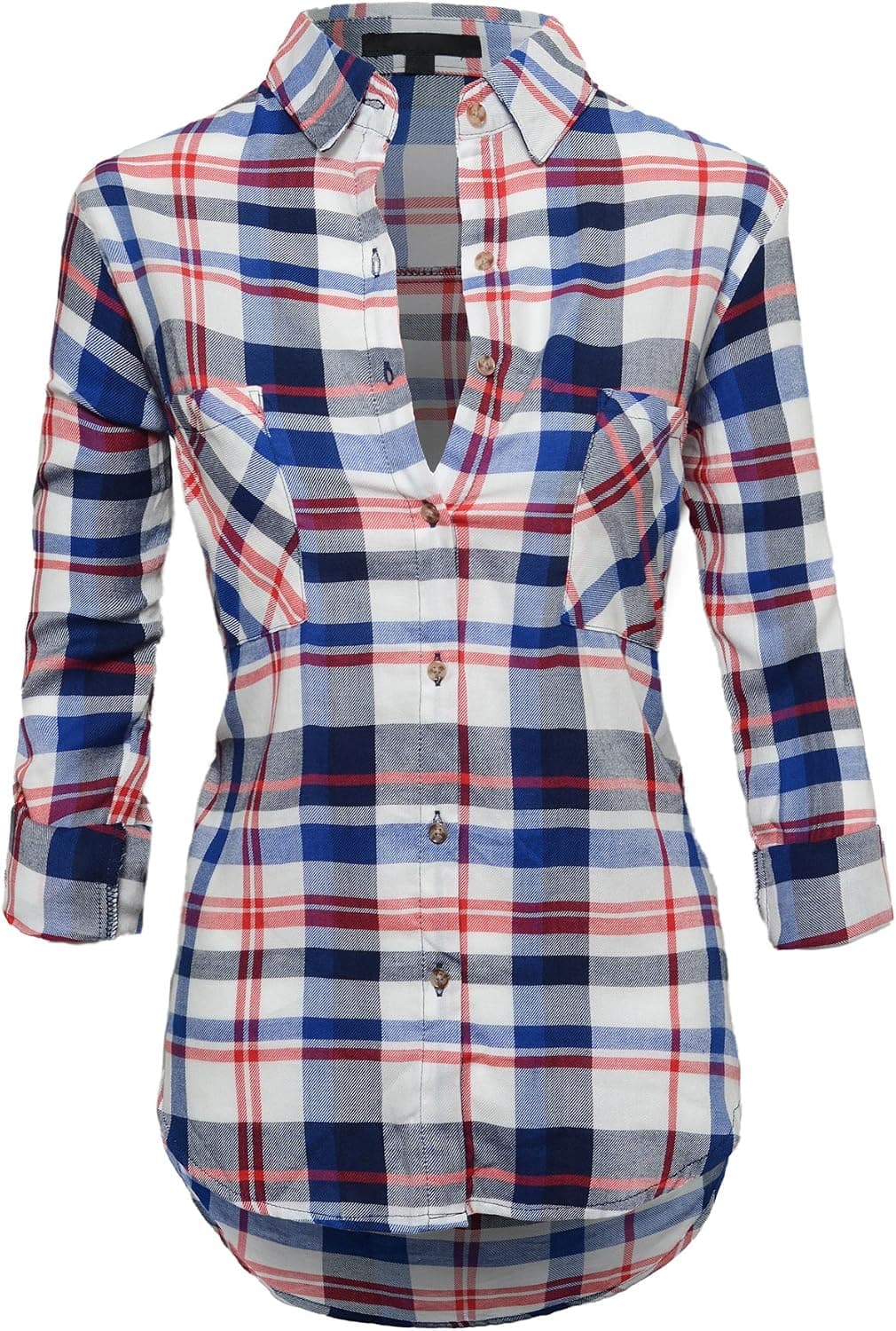 HOT FROM HOLLYWOOD Women's Button Up Lightweight Cotton Relaxed Fit Plaid Shirt
