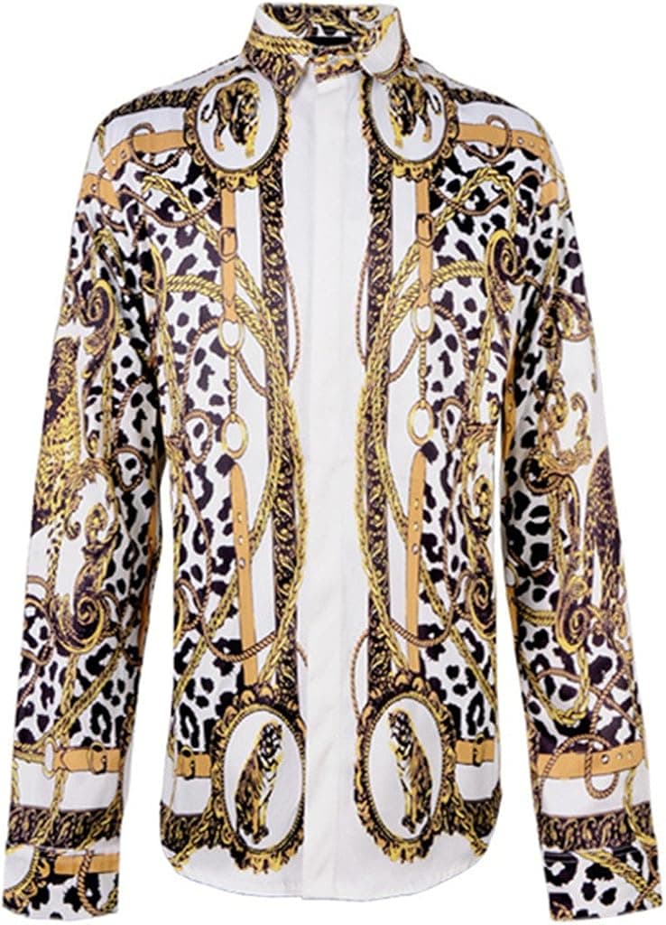 PIZOFF Mens Long Sleeve Luxury Design Print Dress Shirt