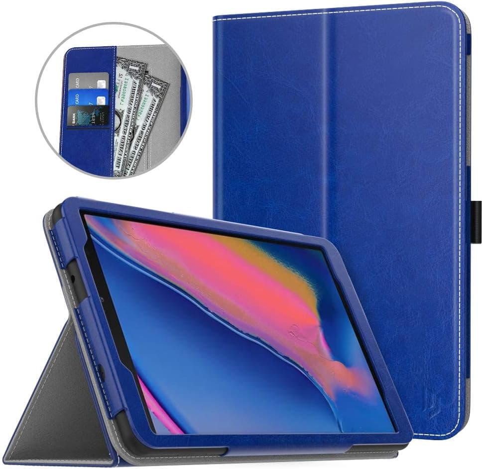 Dadanism Case Fit Samsung Galaxy Tab A with S Pen 8.0 2019 Tablet（SM-P200/SM-P205）, Ultra Slim Lightweight Flip Stand Cover with Card Slots Hand Strap Soft PU Back Cover with Card Slots - Indigo