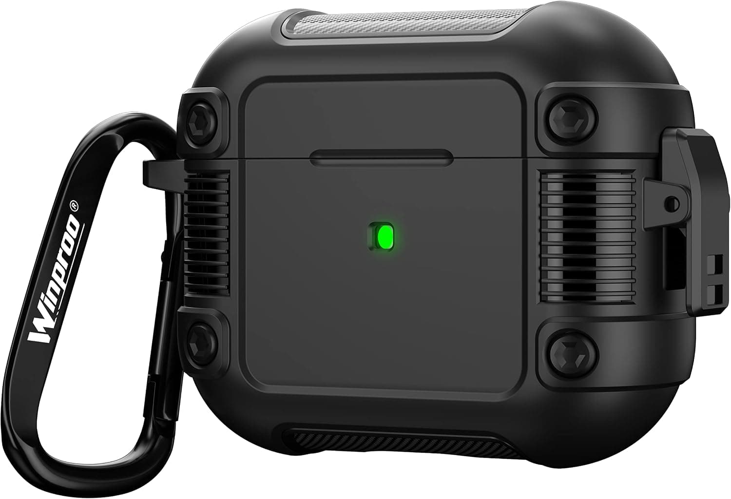 Winproo Armor Airpods 3rd Generation Case Cover with Lock Clip, Military Hard Shell Full-Body Shockproof Protective Case Skin with Keychain for Airpods 3rd Gen (Black)