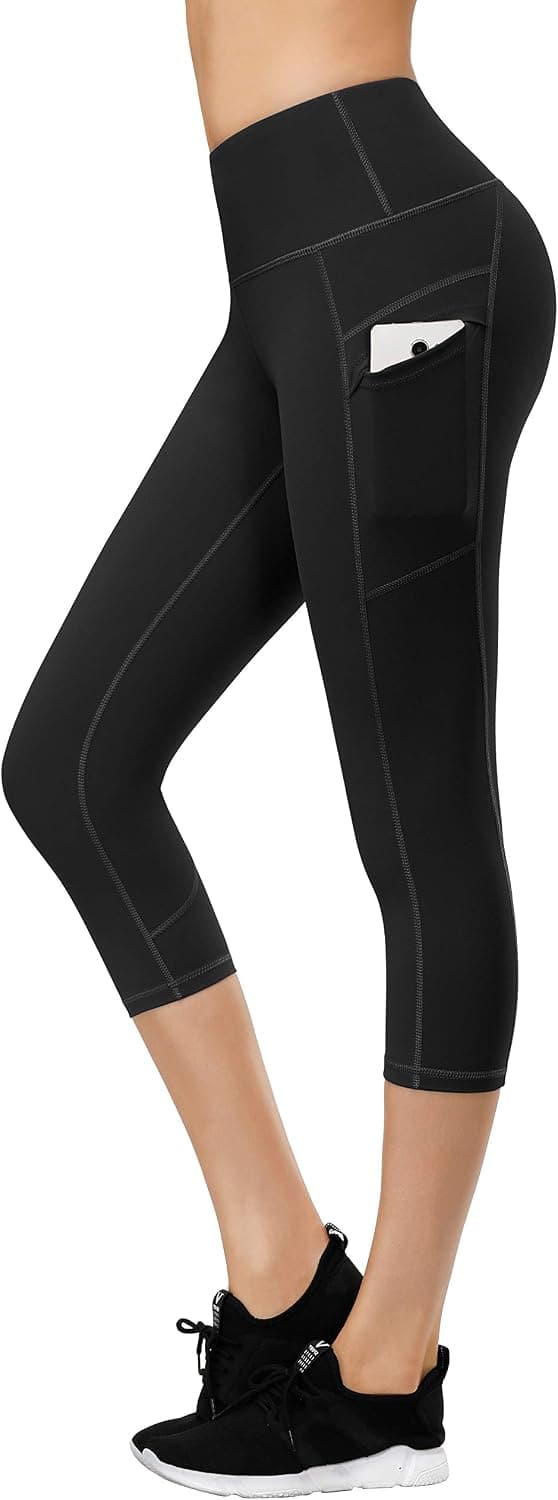 LifeSky High Waisted Capri Leggings: 4-Way Stretch Tummy Control Spandex Butter Soft Workout Capris with Pockets