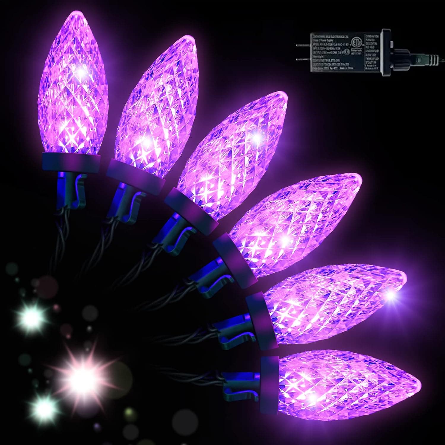 Anycosy String Lights, 32.8 Ft 50 LEDs C9 Halloween String Lights with Timing Function Waterproof and Connectable Plug for Home Party Garden Decor Outdoor Decorations (Purple)