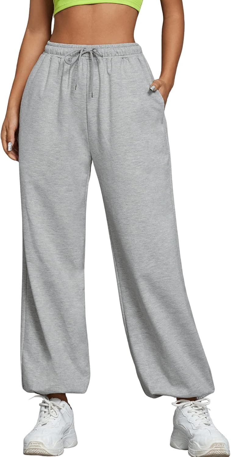 SweatyRocks Women's High Waist Drawstring Waist Sports Pants Grey XL