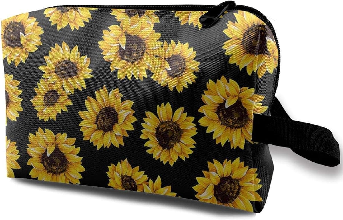 Makeup Bag for Women, MSGUIDE Portable Cosmetic Bag Roomy Travel Toiletry Pouch Organizer Multifunction Storage Case (Sunflower）
