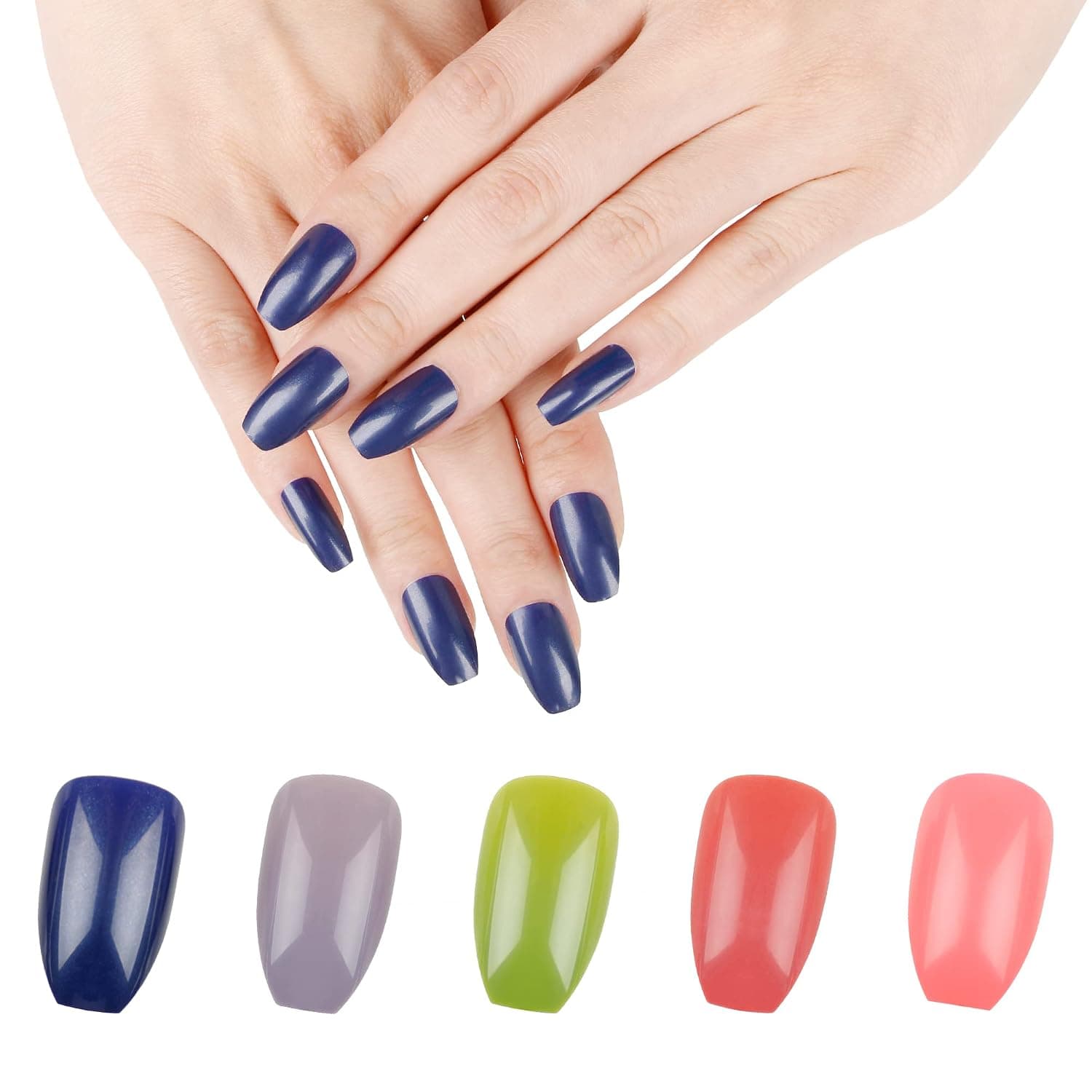 E&A 280 Pieces 5 Colors Short Coffin Press on Nails Colorful Ballerina False Nails Square Glossy Fake Nails Solid Color Full Cover Fake Nails Nail Art Kits for Nail Art Salon DIY (10 rows, style 2)