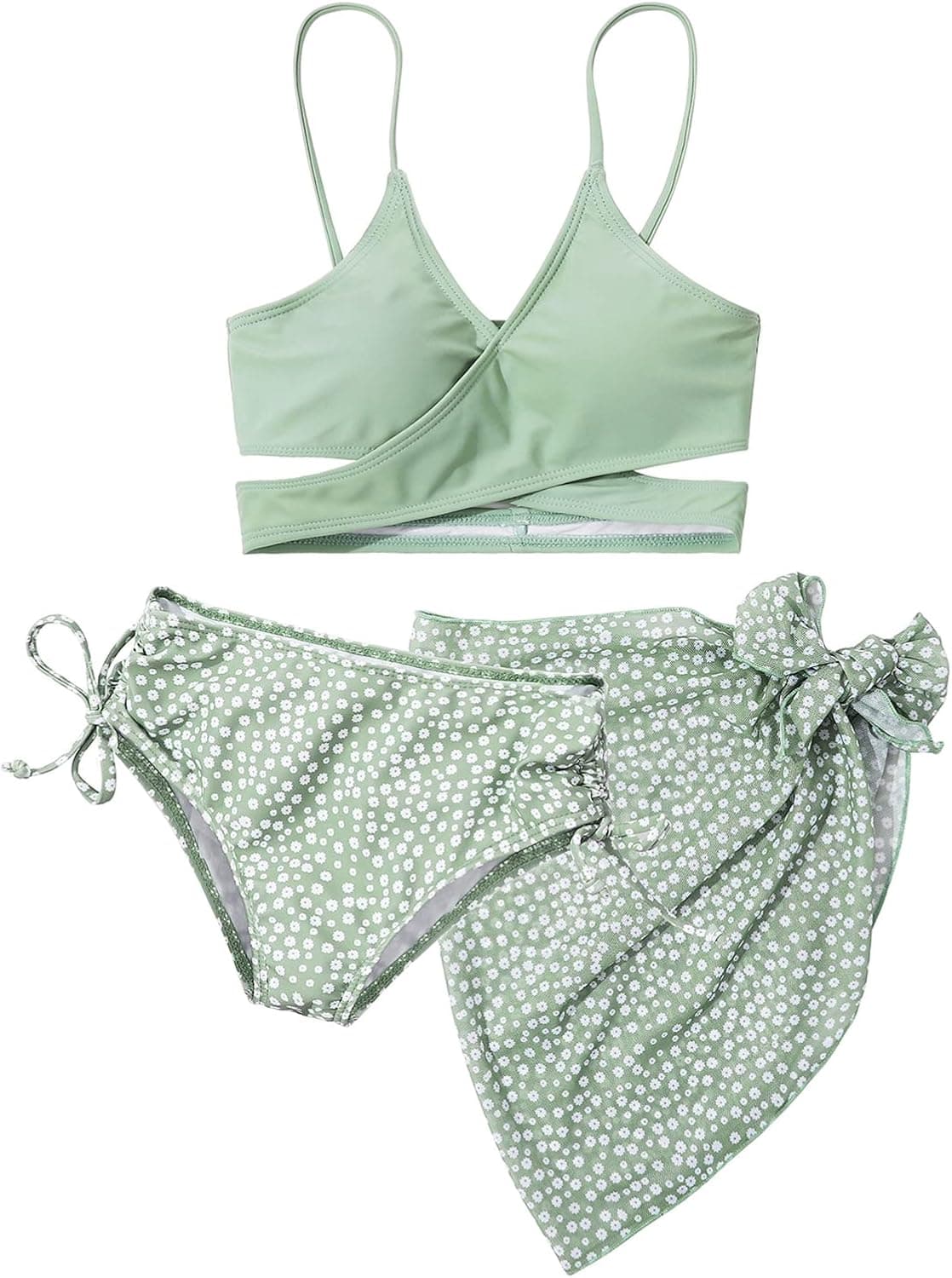 URMAGIC Girl's 3 Piece Swimsuits Printed Bathing Suit Bikini Set Swimwear with Cover Up for Girls 8-12 Years