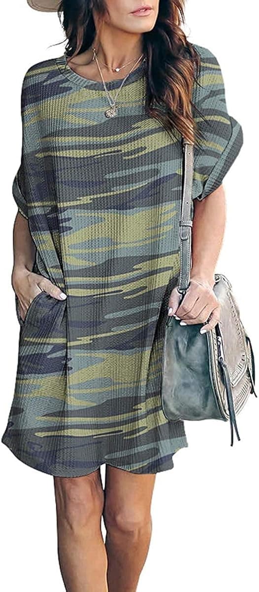 TARSE Womens Summer Dresses Comfy Short Sleeve Tunic Dress Casual Beach Cover Up Dress with Pocket