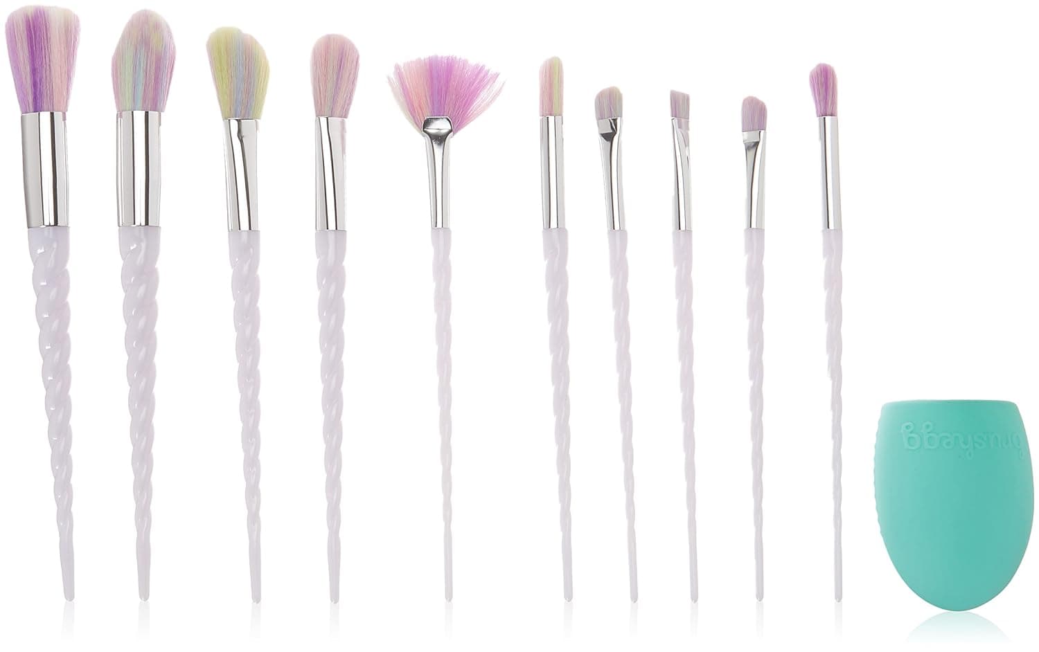 Angeltyr Makeup Brushes Set - Unicorn Premium Synthetic Kabuki Cosmetics Foundation Blending Blush Eye Shadow Powder Brush Makeup Brush Kit and Brush Egg (10+1pcs,Multicolor)