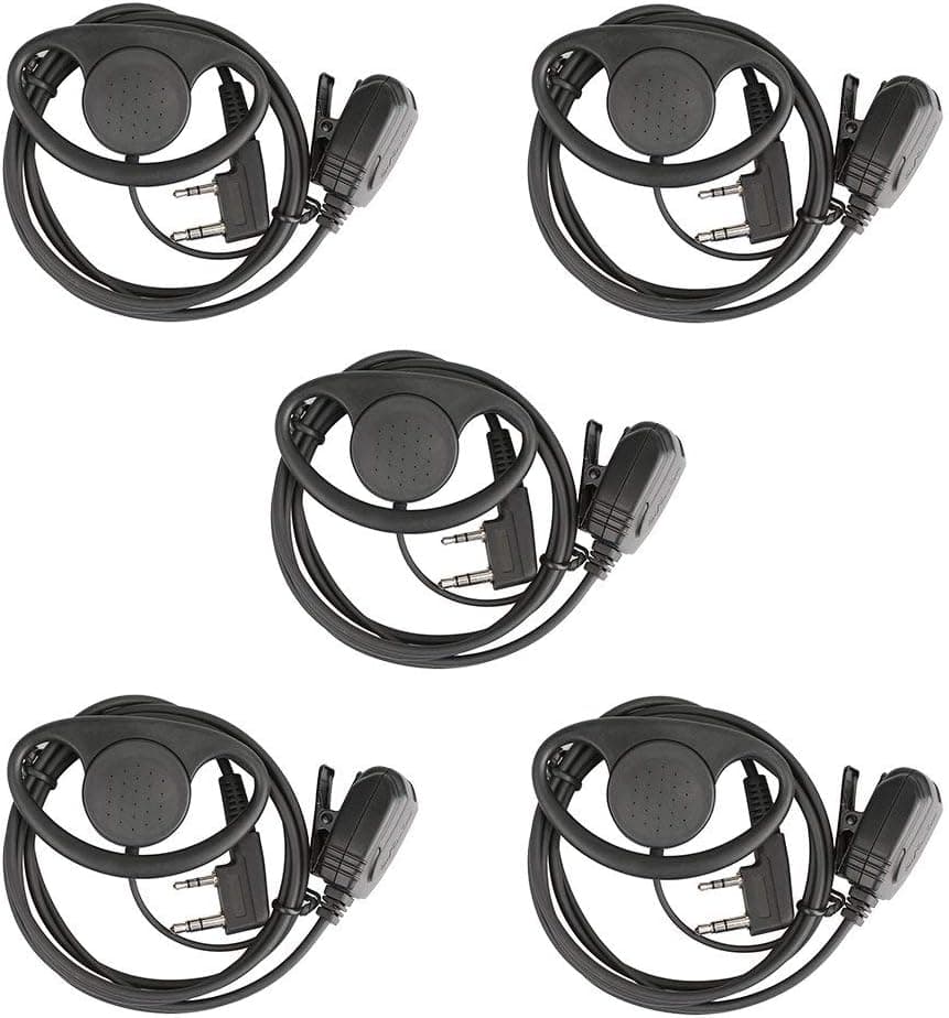 Retevis Clear D Type Earhook Two Way Radio Earpiece, Double Wire, Compatible RT22 RT21 RT68 RT22S RT19 H-777S Arcshell Kenwood Walkie-Talkie, Walkie Talkie Earpiece with Mic 2 Pin(5 Pack)