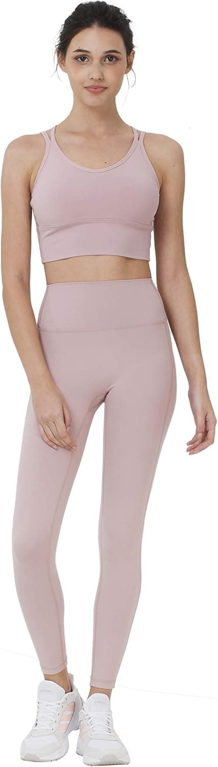 EASYDWELL Lycra Fabric High Waist Yoga Pants Tummy Control Activewear Women Leggings Pale Pink L
