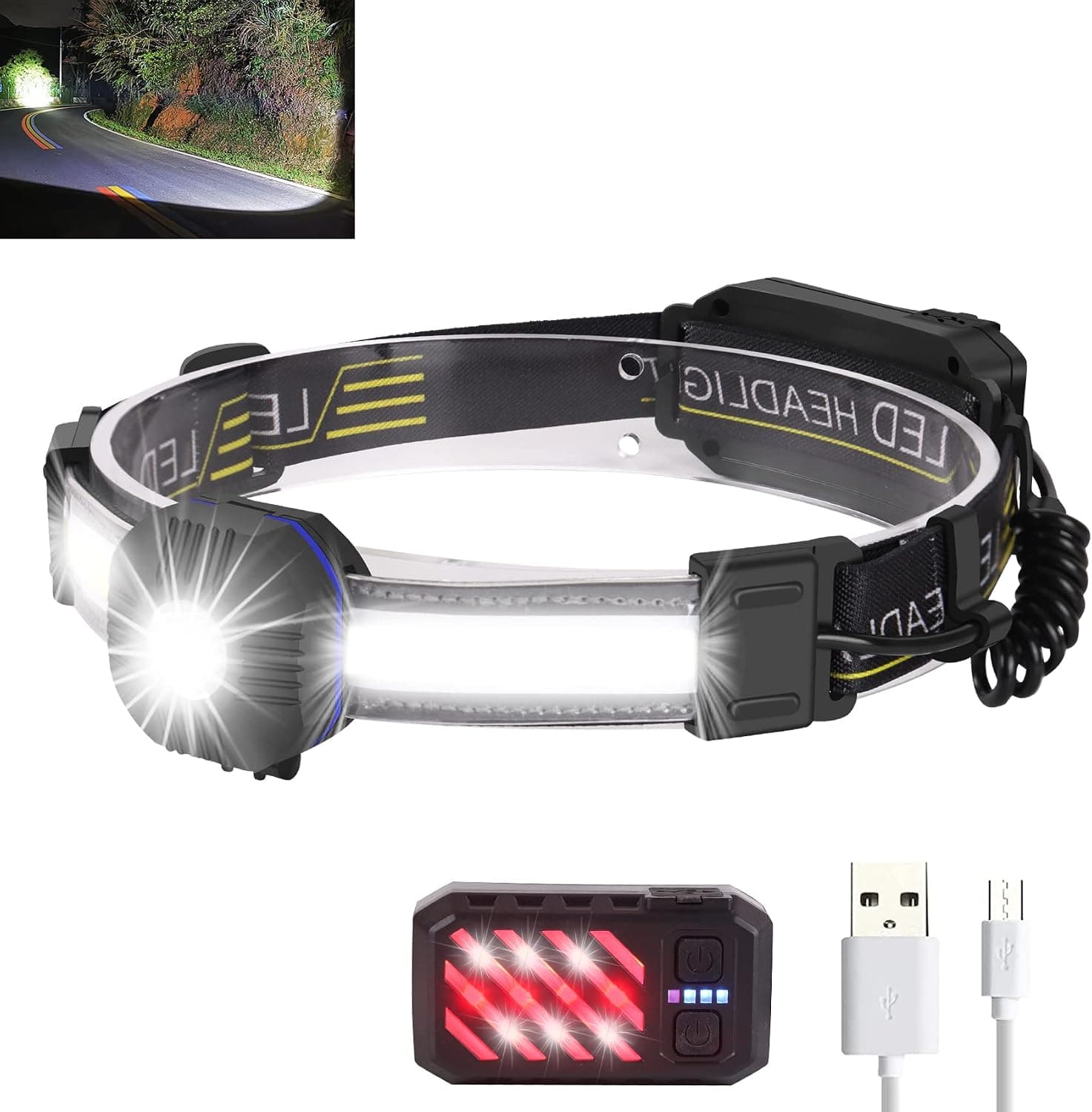 AXRUNZE LED Head Lamp, Super Bright 1200 Lumen Headlamps, 10 Modes 210°Wide Beam Headlamp Rechargeable, Lightweight Head Light Waterproof Head Flashlight for Camping, Fishing, Outdoor