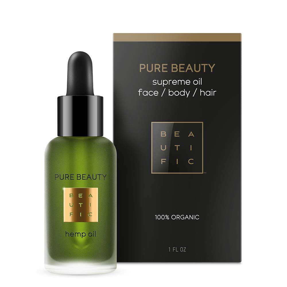 BEAUTIFIC Hemp Oil - Face & Hair Oil Anti-Aging Serum Moisturizer Body, Hair, Nails Strengthener - Organic Cold-Pressed 1000 MG Pure Hemp Seed Natural Treatment for Hair Growth & Oily Skin - 1 FL. oz.