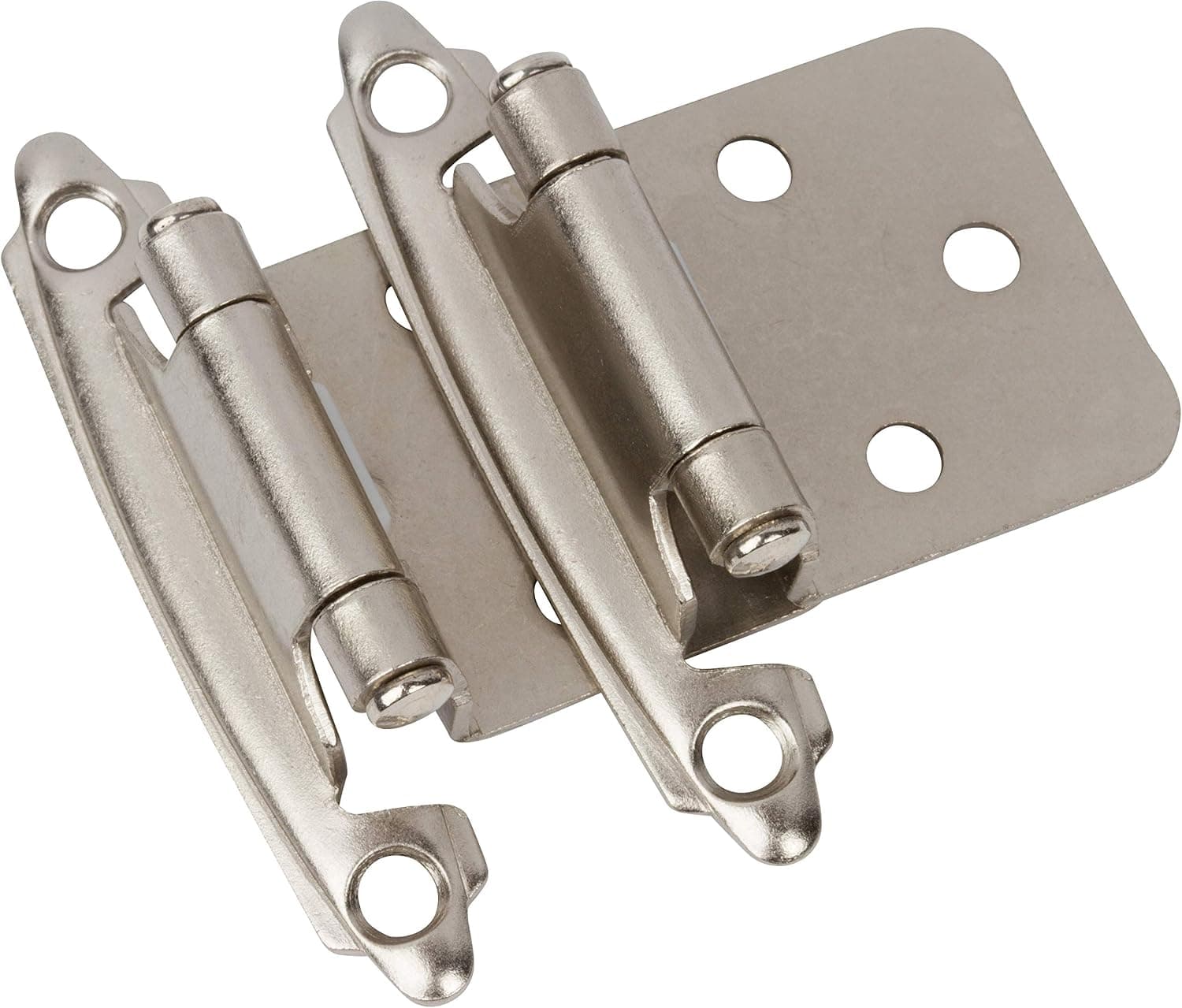 DecoBasics Overlay Cabinet Hinges (25 Pair - 50 Pack) (Brushed Nickel), Face Frame Metal Hinges for Kitchen Cabinet, Cabinet Hardware, Quick & Easy Installation
