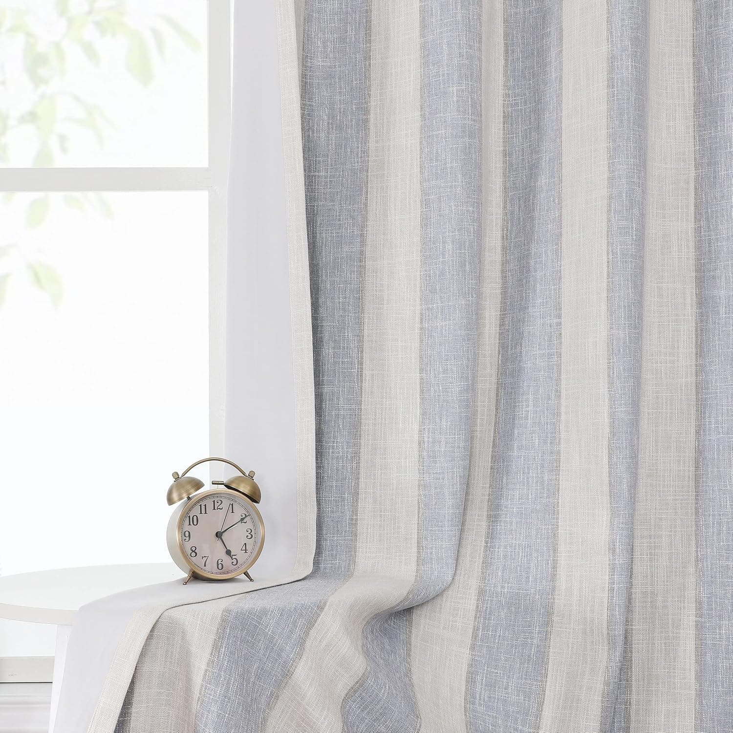 WEST LAKE Blue Beige 100% Blackout Curtain Thermal Insulated Linen Blend Grommet Blackout Window Treatment Blue White Vertical Striped for Bedroom,Living Room,50" Wx63 L,1 Panel,Blue and White