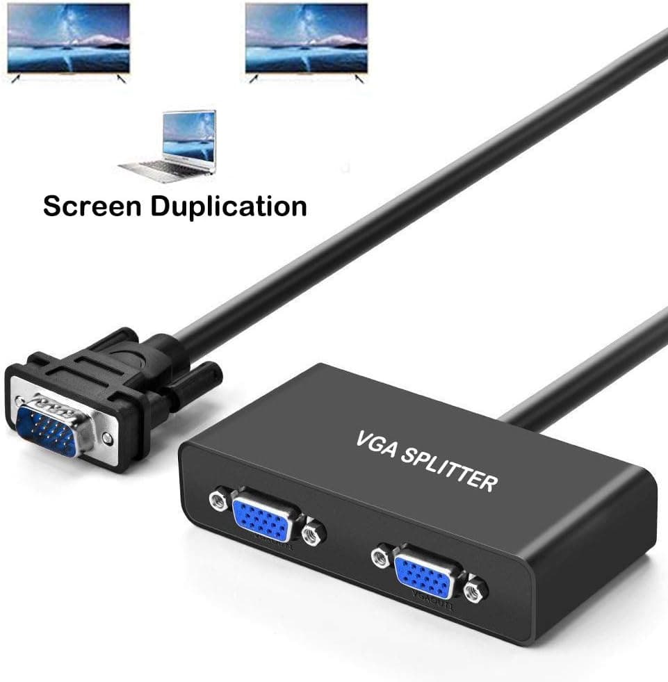 LONK VGA Splitter Monitor Y Splitter HD15 SVGA Male to Two Female Splitter Cable Support 1080P Full HD Smart Solution Laptop Computer to Two Copied Big Screen Display 3FT