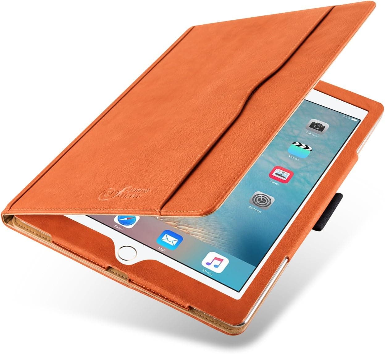 iPad Pro 12.9 Case - The Original Orange & Tan Leather Smart Cover for iPad Pro 12.9" (2015), with Pencil Holder & Stylus