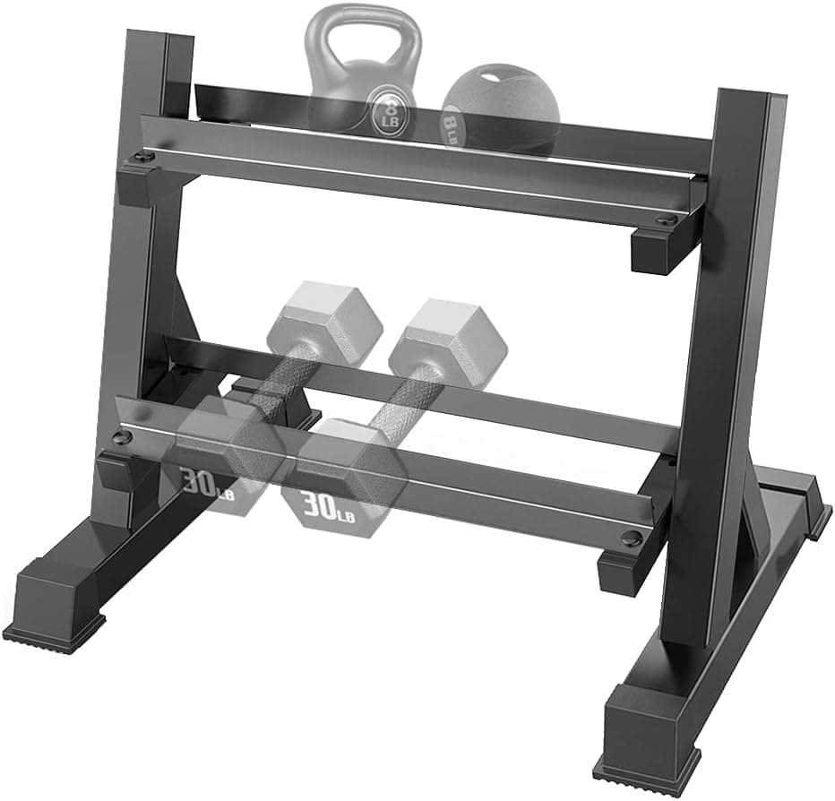 WEALLNERSSE Adjustable 2 Tier Dumbbell Rack with Reverse Installation, Hand Weights Plates Kettlebells Weight Sets Stand, Dumbbell Holder Storage for Home Gym (Rack Only)