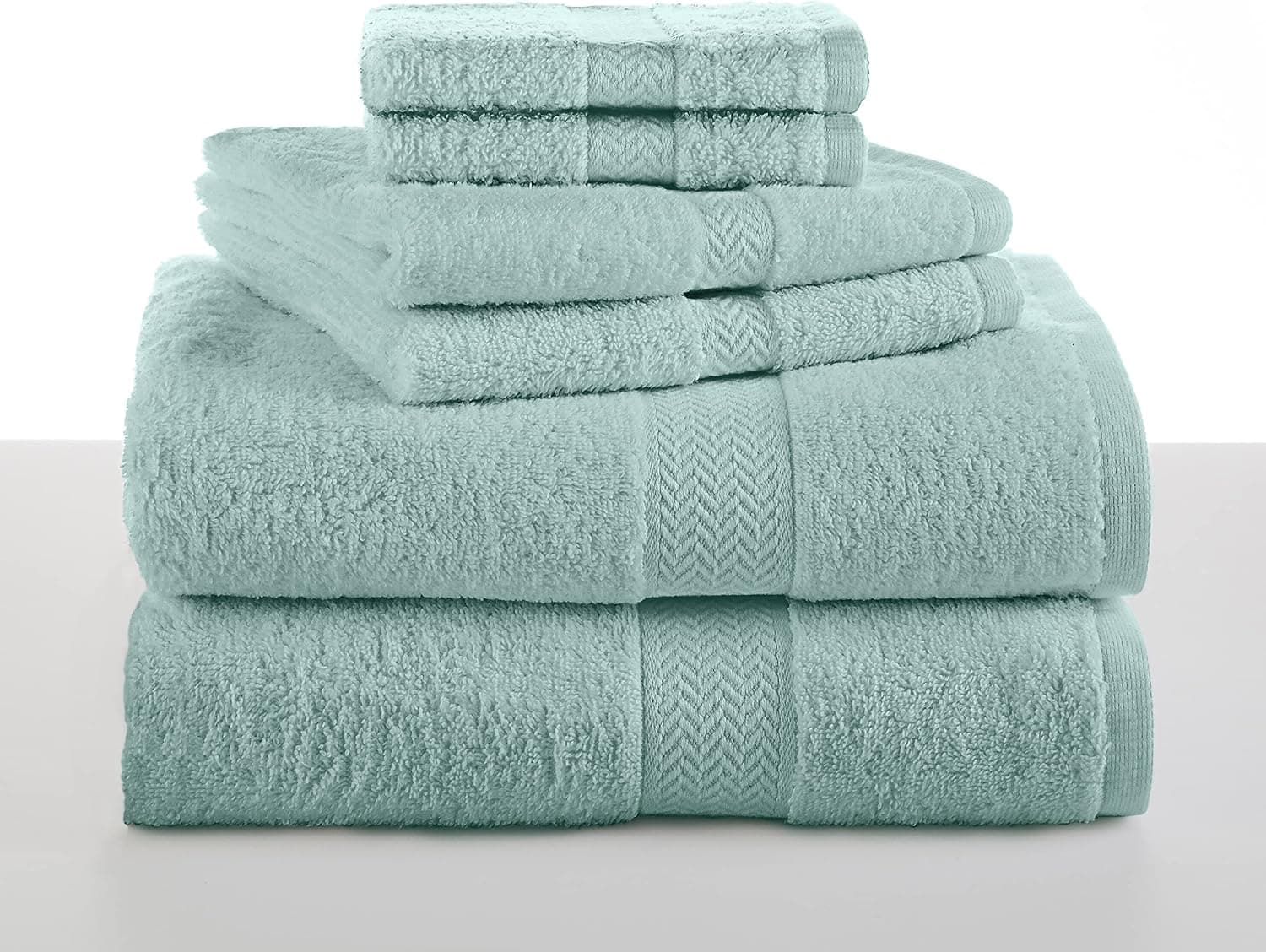 Martex Ringspun Cotton Medium Weight Cotton Absorbent Soft Bathroom Bath Hand and Washcloth 6 Piece Towel Set, Light Blue