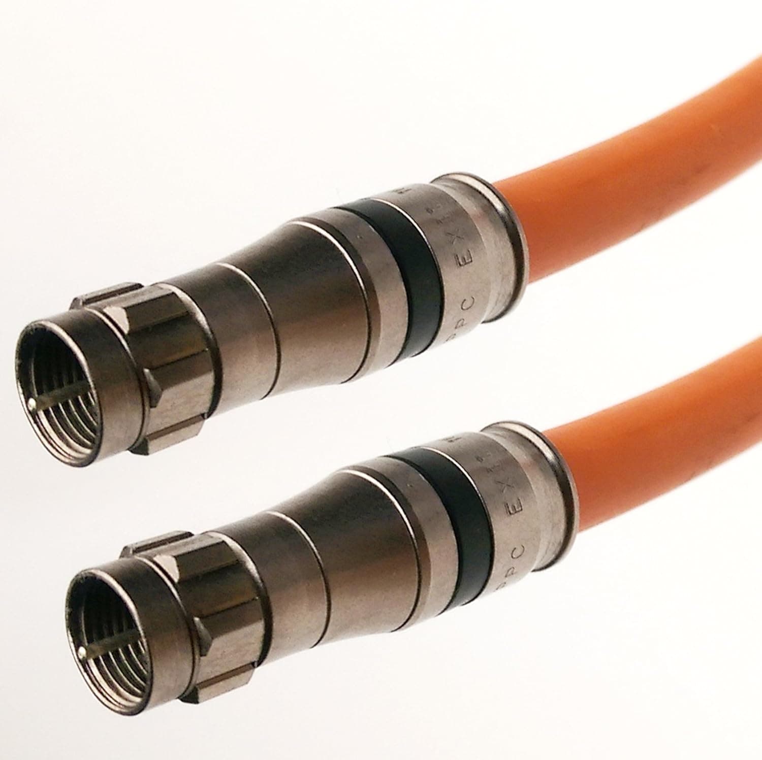 PHAT SATELLITE INTL 100ft Orange Tri-Shield 14AWG 75 Ohm Gel Coated Braid Direct Burial Underground RG-11 Coax HD Cable TV Antenna Nickel Plated Brass Fittings UL ETL Cut to Order Assembled in USA