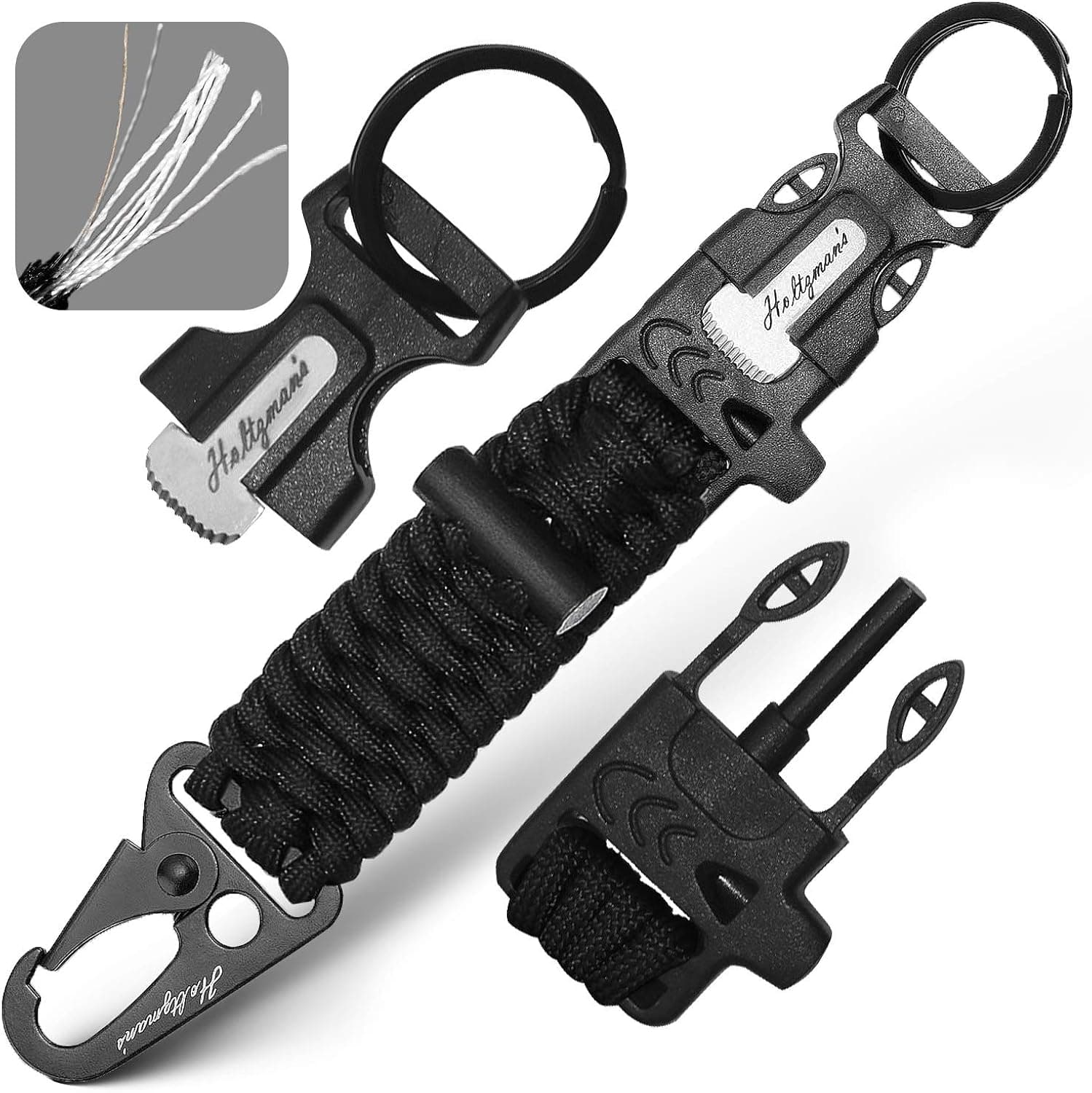 Fire Starter Paracord Keychain 9-in-1 Key chain Lanyard With Carabiner For Camping, Fishing, Hunting & Outdoor Emergencies | Multipurpose Survival Tool W/ Emergency Whistle, Flint Rod