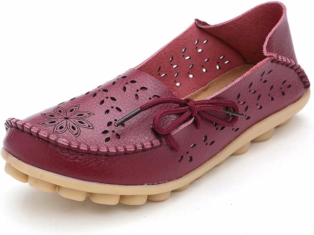 RT Group Women’s Leather Loafers Casual Shoes Moccasins Wild Breathable Flat Indoor Slip on Slippers