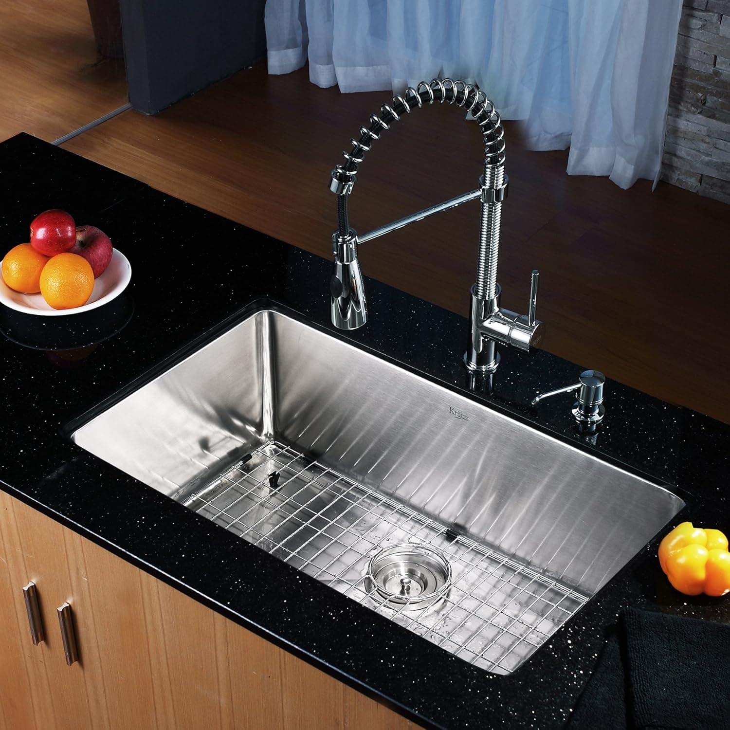 Kraus KHU100-30-KPF1612-KSD30SS 30" Undermount Single Bowl Stainless Steel Kitchen Sink with Stainless Steel Finish Kitchen Faucet and Soap Dispenser