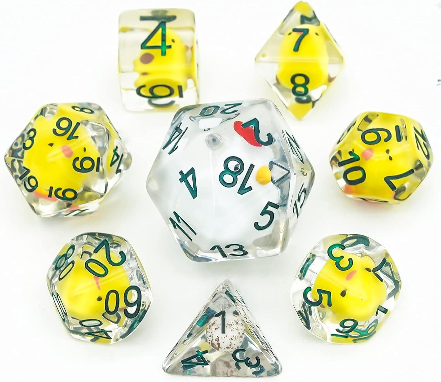 Cusdie 8-Die Dice DND, Polyhedral Dice Set Filled with Animal, for Role Playing Game Dungeons and Dragons D&D Dice MTG Pathfinder (8Pcs Yellow Chicken)