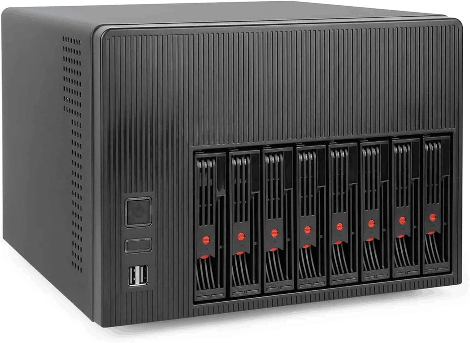 AUDHEID K7 8 Bay NAS Case, Computer Network Attached Storage Enclosures Compatible Micro-ATX Mini-ITX Motherboard, 3 x Fans, 8 x 2.5/3.5" Tray, Network Attached Storage Server for Home(Diskless)