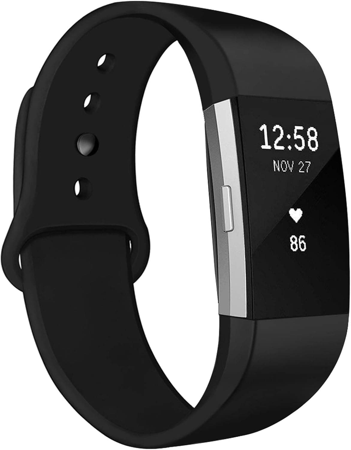 NAHAI Bands Compatible with Fitbit Charge 2, Soft Silicone Replacement Bands Adjustable Sport Wristbands Strap Accessories for Fitbit Charge 2, Women Men, Small, Black with Black Button