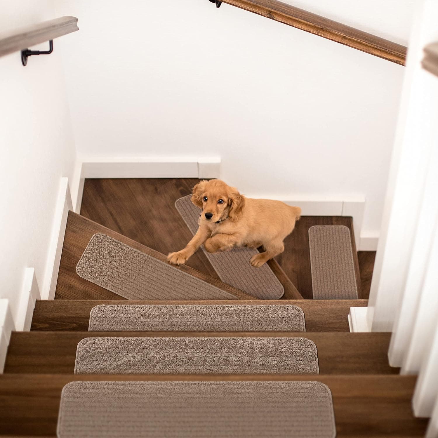 Beverly Rug Stair Treads for Wooden Steps, Staircase Step Treads Carpet Non Slip Stair Runner Stair Mats Indoor, Set of 8, Beige, 8.7"x28"