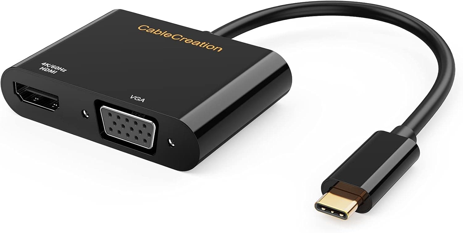 CableCreation USB C to HDMI VGA Adapter4K@60Hz, VGA to USBC-C Adapter, USB-C VGA Multiport Adapter Compatible with Galaxy S22 Ultra, MacBook Pro, XPS 13, iPad Pro 2020, Chromebook, Surface Pro/Go