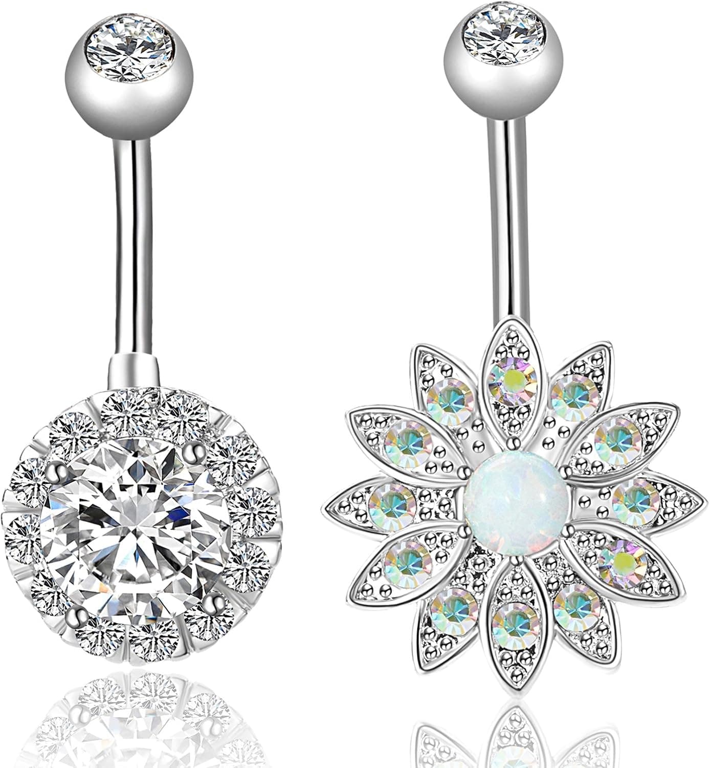REVOLIA 2-3Pcs 14G Stainless Steel Belly Button Rings for Women CZ Flower Body Piercing Jewelry