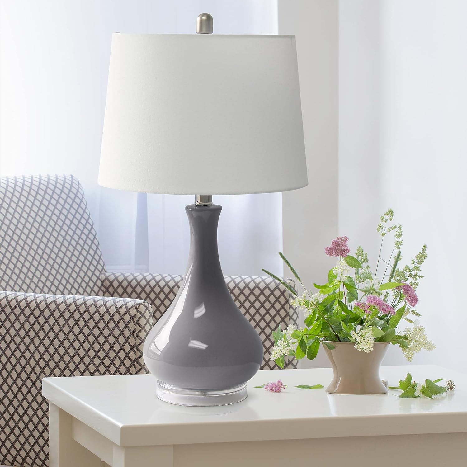 Elegant Designs LT3312-GRY Ceramic Genie Tear Drop Shaped Glossy Table Lamp, Gray