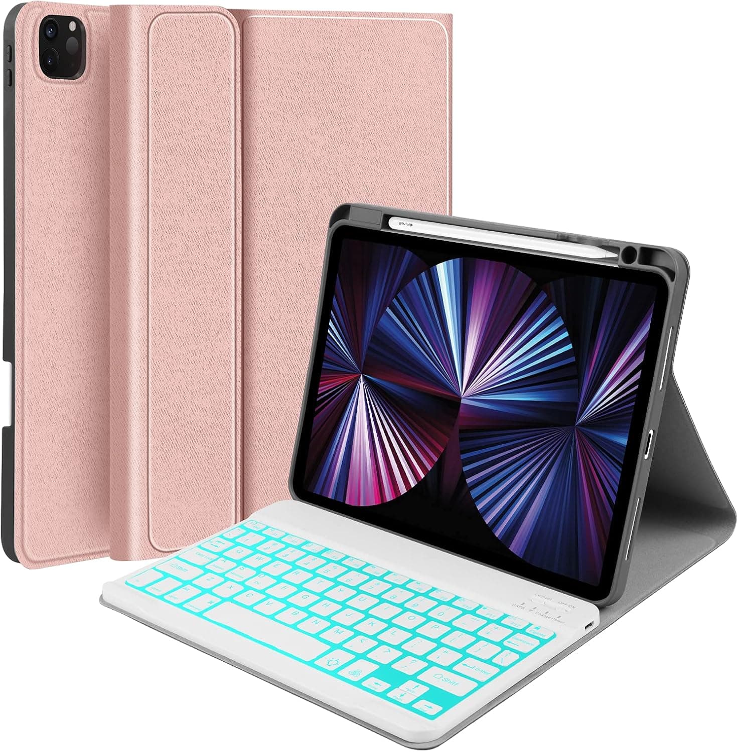 iPad Air 5th Backlit Keyboard Case 2022 iPad Air 4th Generation 10.9 2020 iPad Pro 11 3rd/2nd/1st Gen 2021/2020/2018 Tablet Case Cover with Wireless Detachable Keyboard with Apple Pencil Holder, Pink