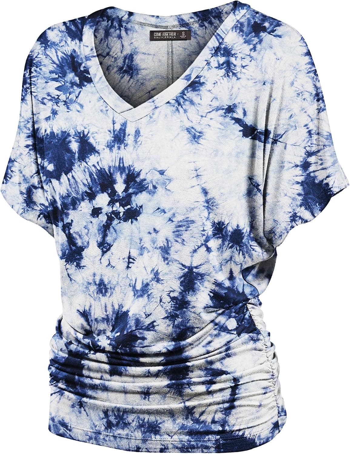 Lock and Love Women's Short Sleeve Crew Neck/V Neck Tie-Dye Dolman Tunic Top