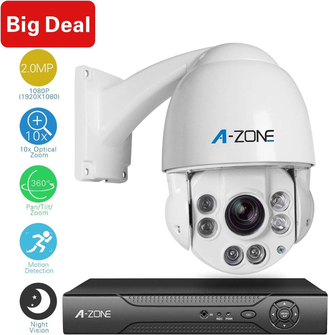 AHD PTZ Security Camera System, A-ZONE 4 Channel 1080P AHD DVR with AHD PTZ Dome Camera 10x Optical Zoom, 2.0MP Waterproof Night Vision Indoor/Outdoor CCTV Surveillance Camera