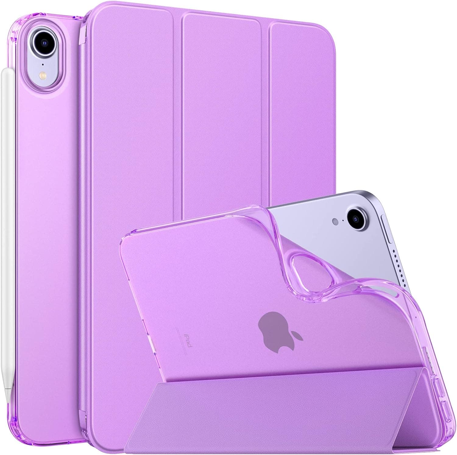 MoKo Case Fit New iPad Mini 6 2021 (6th Generation 8.3 inch), Soft TPU Translucent Frosted Back Cover Slim Smart Shell Stand Folio Case for iPad Mini, Auto Wake/Sleep, Purple