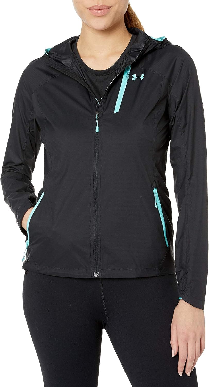 Under Armour Women's Mission Jacket, BLACK/TROPICAL Tide, Large