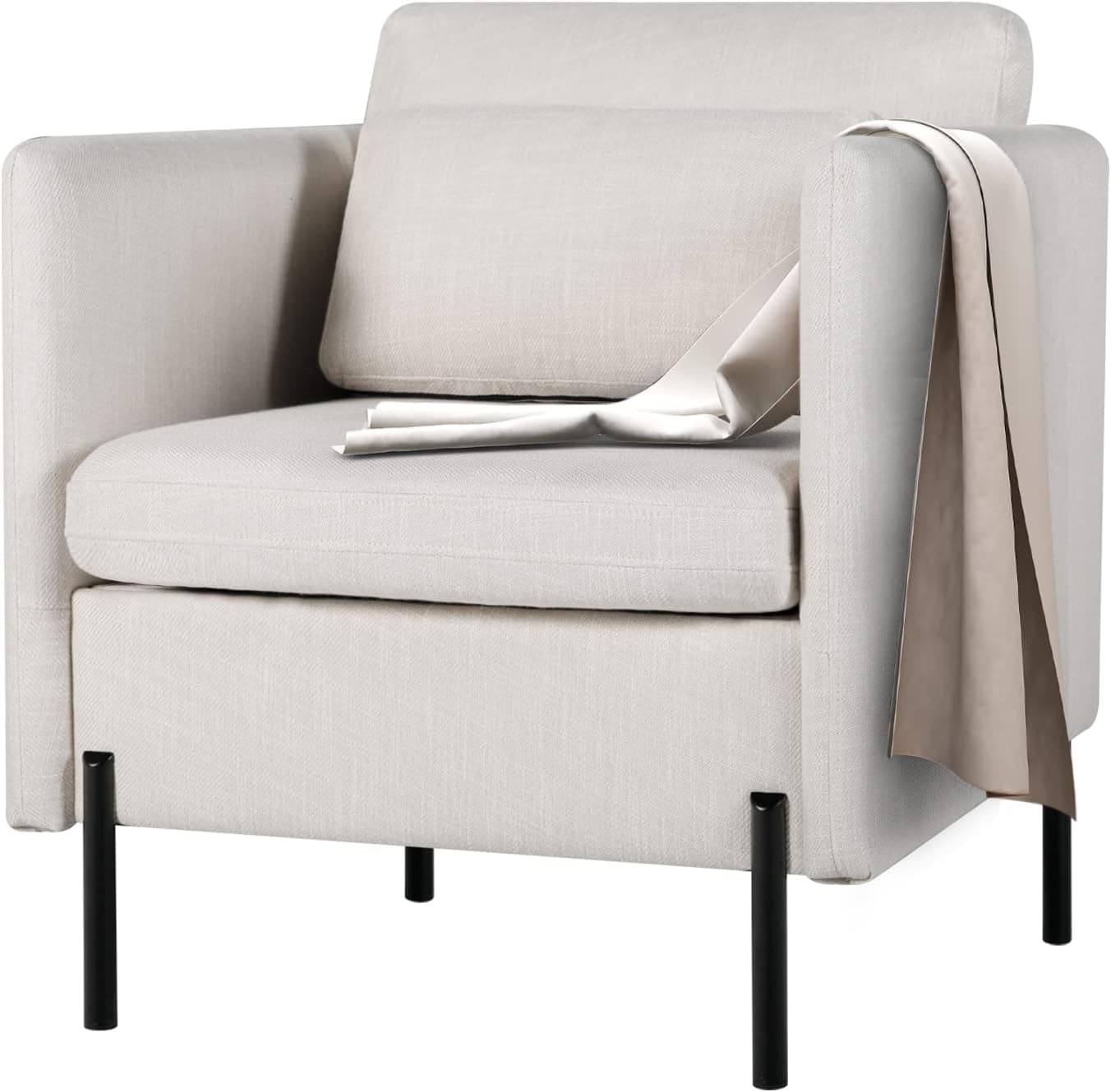 TYBOATLE Upholstered Modern Comfy Accent Arm Chairs, Fabric Single Sofa Living Room Chairs Furniture w/Pillow and Metal Legs, Bedroom Office Club Reading Lounging Side Lounge Chair (Cream Beige)