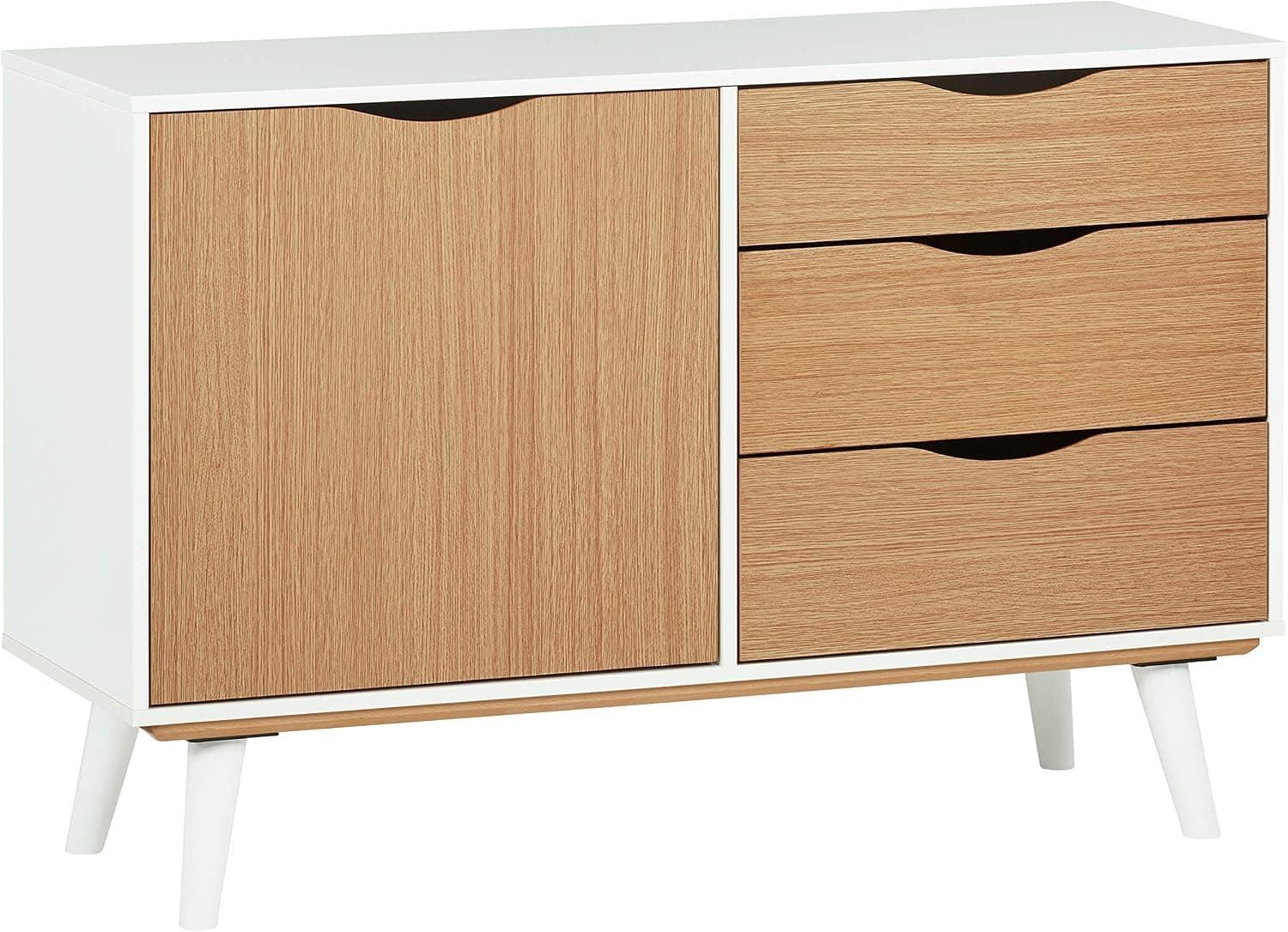 Amazon Brand – Rivet Campbell Mid-Century Media Console with Tapered Legs, 47"W, Dark Wood and White