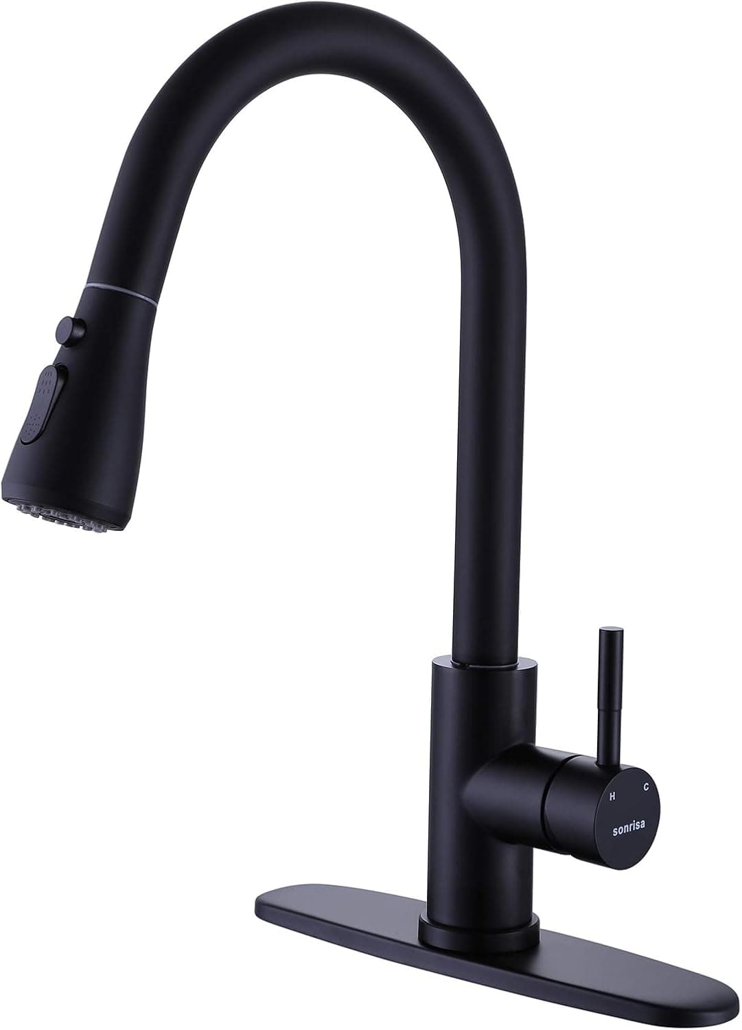 Sink Faucet Kitchen Faucets with Pull Down Sprayer, Stainless Steel High Arc Single Hole Pull Out Spray Head Kitchen Sink Faucet with Single Handle Black