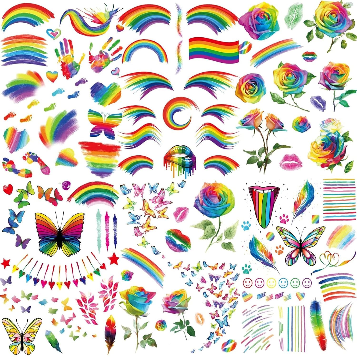XIYOKA 180+ Styles（6 Large Sheets） Pride Tattoos, LGBT Rainbow Temporary Tattoos, Waterproof Butterfly Tattoo Stickers for Pride Equality Parades and Celebrations