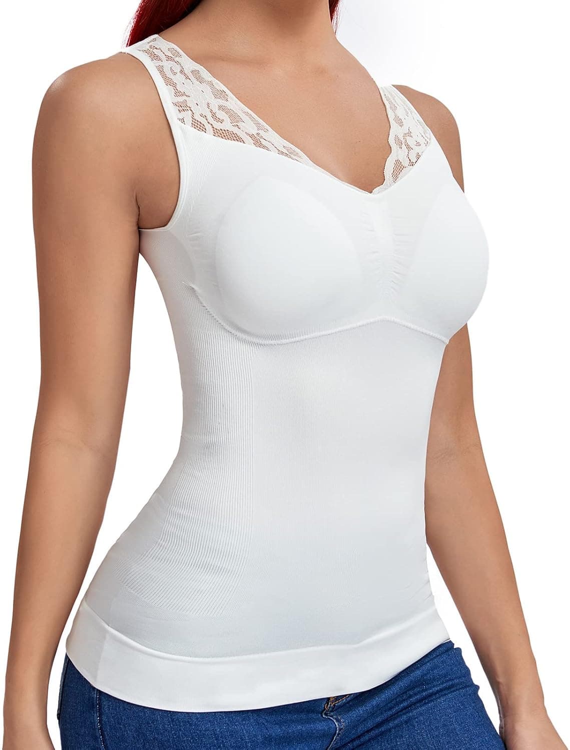 Slimming Cami Shapewear Tank Tops with Built in Bra for Women Tummy Control Camisole Seamless Body Shaper Lace Body Suits