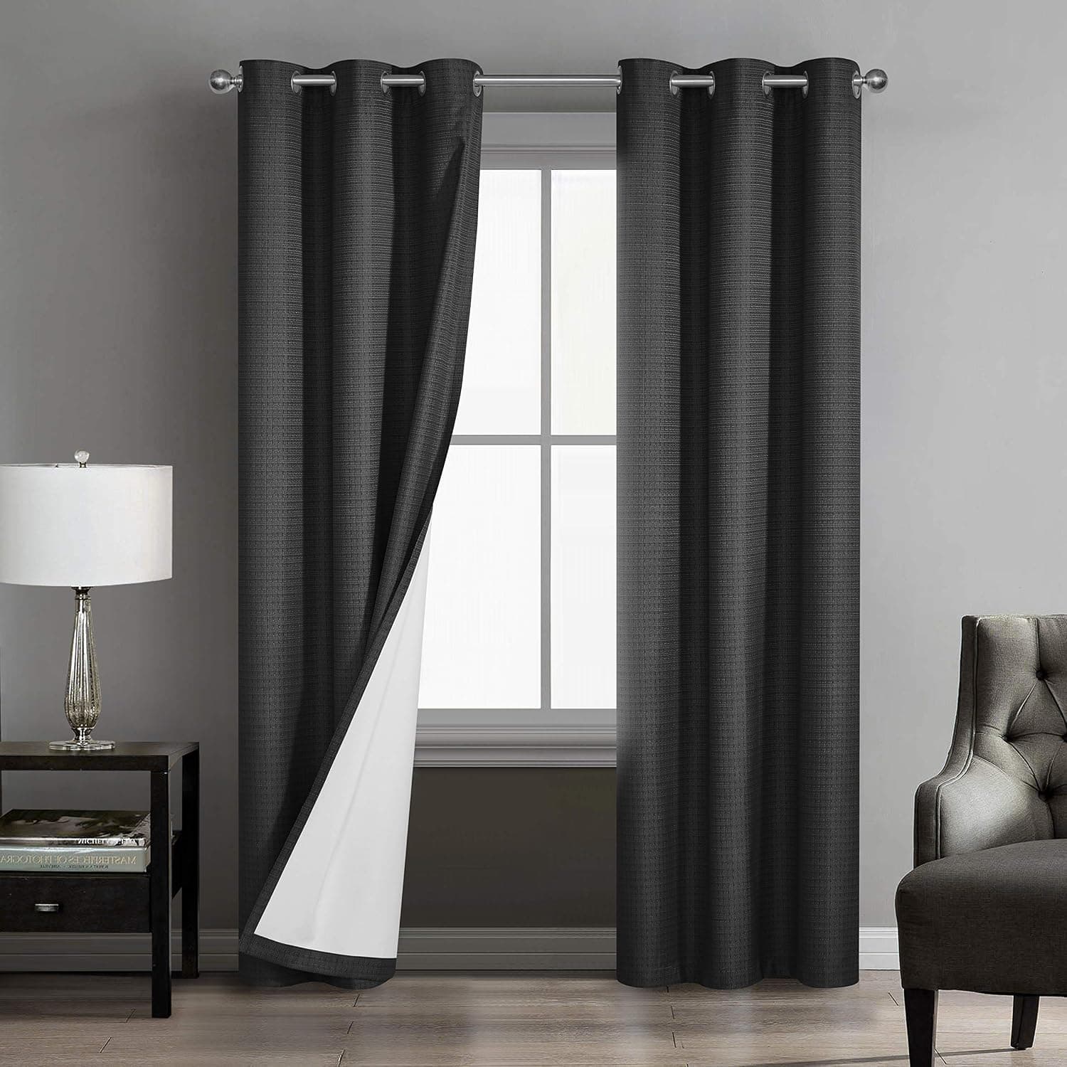 Sunclipse Foley Solid Darkening Grommet Window Curtain Drapes for Bedroom/Living Room/Kitchen/Bathroom, Light and Noise Reducing Thermal Insulated (2 Panels, W x 63 L), 42 in x 84 in, Black