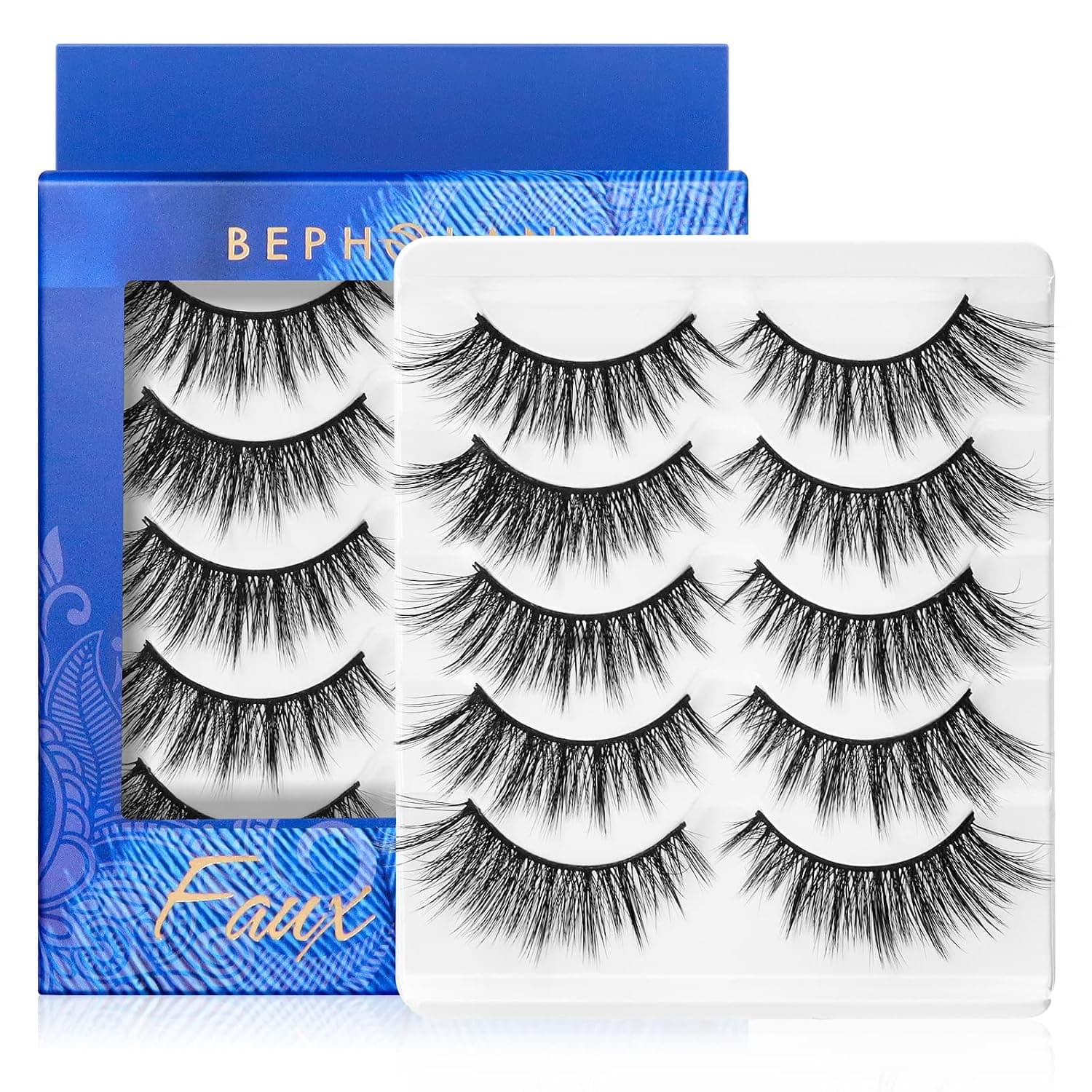BEPHOLAN Fake Eyelashes, Cat-eye Lashes, 5 Pairs False Eyelashes Synthetic Fiber Material, XMZ202